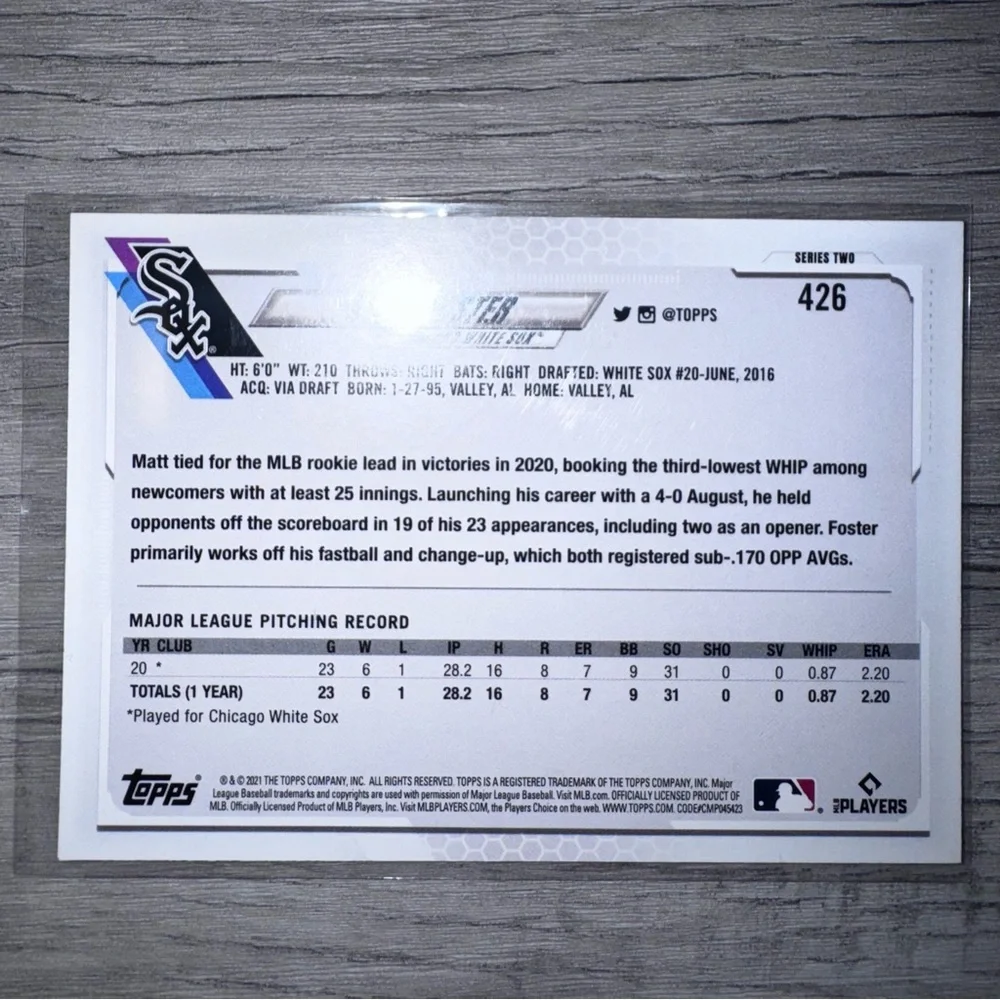 2021 Topps Employee Edition #426 Matt Foster RC Chicago White Sox SUPER RARE - Picture 3 of 4
